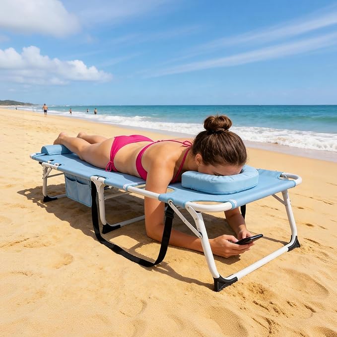 ABORON 3 in 1 Sun Tanning Chair Oversized with Mat&Face Arm Hole, Heavy Duty Folding Chaise Lounge Chairs - Photo 2