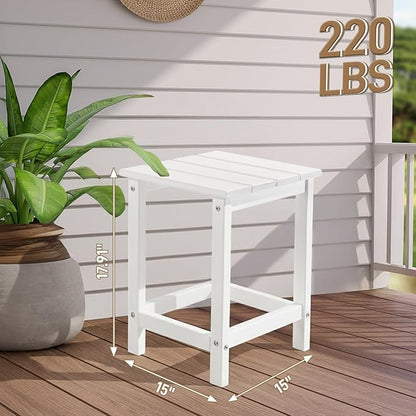Outvita Adirondack Side Table, 14 Inch Square Outdoor End Table, HDPE Weather Resistant Coffee Table for Patio Balcony Deck Garden, White