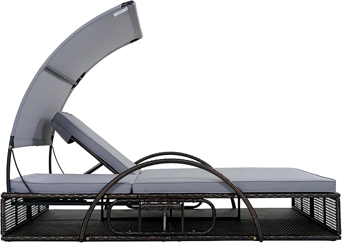 Outdoor Double Chaise Lounge with Adjustable Backrest and Sun Canopy - Photo 8
