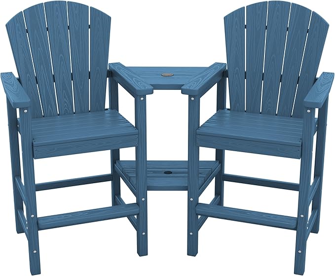 SERWALL Tall Adirondack Chairs Set of 2 with Double Layer Connecting Tray, HDPE Bar Height Outdoor Chairs - Photo 1