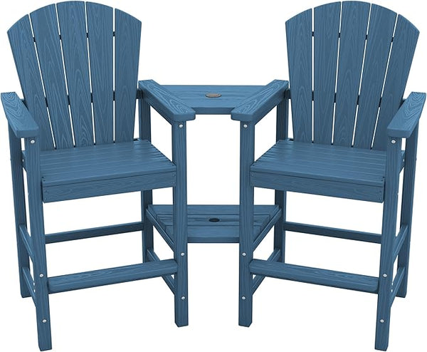 SERWALL Tall Adirondack Chairs Set of 2 with Double Layer Connecting Tray, HDPE Bar Height Outdoor Chairs - Photo 1