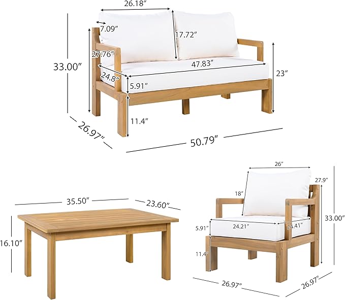 4 Piece Acacia Wood Patio Furniture Set with Coffee Table, Loveseat and 2 Chairs - Photo 2