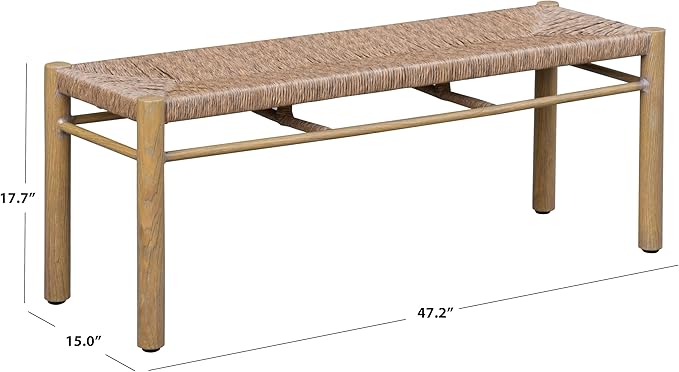 SAFAVIEH Couture Outdoor Patio Furniture Collection - Romona Tropical Bench, Natural Brown Rectangular with Woven Seat, Fully Assembled (CPT4002A)