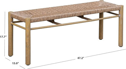 SAFAVIEH Couture Outdoor Patio Furniture Collection - Romona Tropical Bench, Natural Brown Rectangular with Woven Seat, Fully Assembled (CPT4002A)