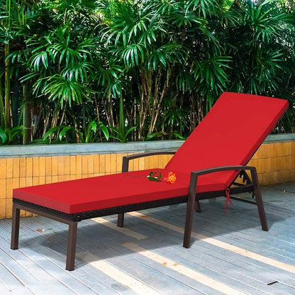 HAPPYGRILL 2PCS Patio Chaise Lounge Chair Outdoor Rattan Wicker Lounge Set Adjustable Backrest Poolside Chaise with Soft Cushions for Beach Pool Backyard Balcony