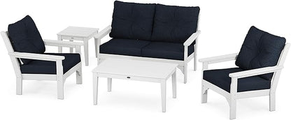 POLYWOOD® Vineyard 5-Piece Deep Seating Set in White/Marine Indigo