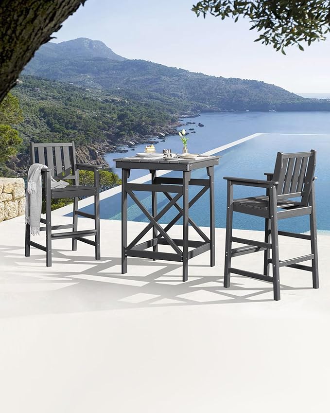3-Piece Adirondack Chairs and Table Set, HDPE Patio Bar Sets, All Weather Outdoor Bar Stools Set - Photo 3