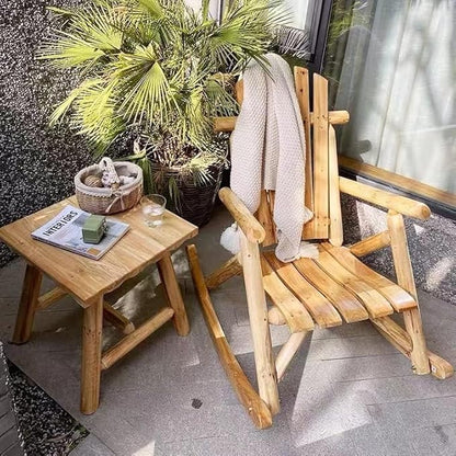 DJL Outdoor Rocking Chairs Set of 2 Wooden Rocker Outside Patio Lawn Log Furniture Living Room Porch Comfy Beach Balcony, Heavy Duty, Lightly Toasted