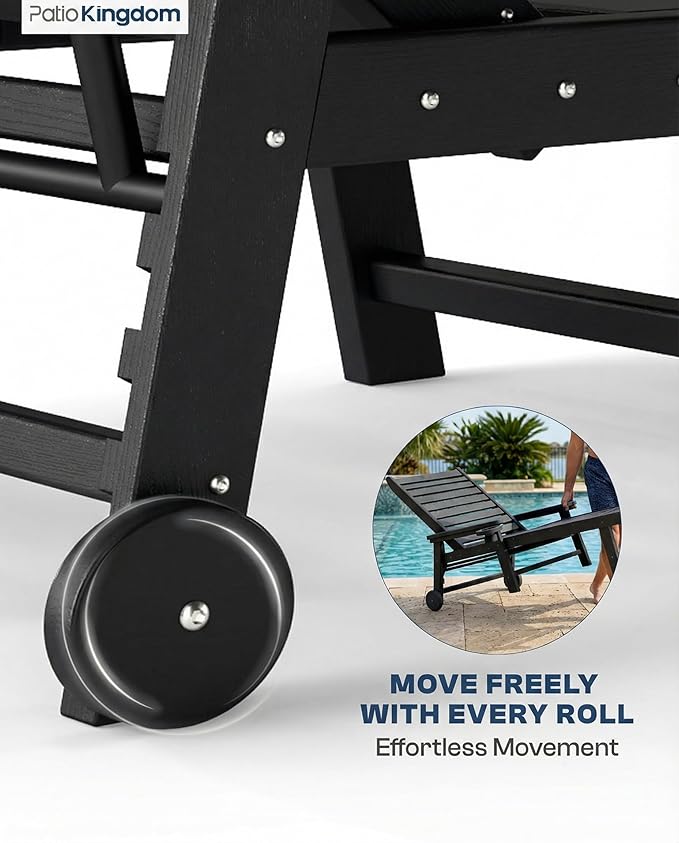 5-Position Adjustable Lounge Chair Outdoor, HDPE Outdoor Chaise Lounge with Cup Holder & Wheels - Photo 4