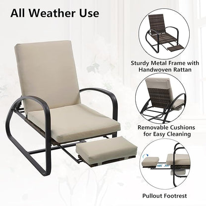 3 Piece Patio Furniture Set, Modern Patio Chaise Lounge Chairs, 5-Position Adjustable Bistro Set Balcony Furniture, Metal Patio Chairs with Coffee Table, Pool Lounge Chair for Deck, Khaki