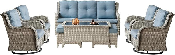 Patio Furniture Swivel Chairs Set - 8 Piece Wicker Rattan Outdoor Sectional Conversation Sets with 4 Swivel Rocking - Photo 1