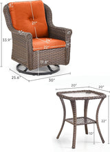 3 Piece Patio Swivel Chairs and Side Table Set - High Back Outdoor Brown Wicker Rattan Rocking Glider with Thick - Photo 3