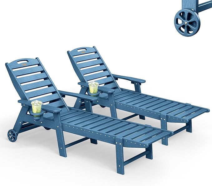 Lounge Chair Outdoor Set of 2, HDPE Chaise Lounge Outdoor, Pool Lounge Chair for Pool Poolside Deck Backyard Patio - Photo 1