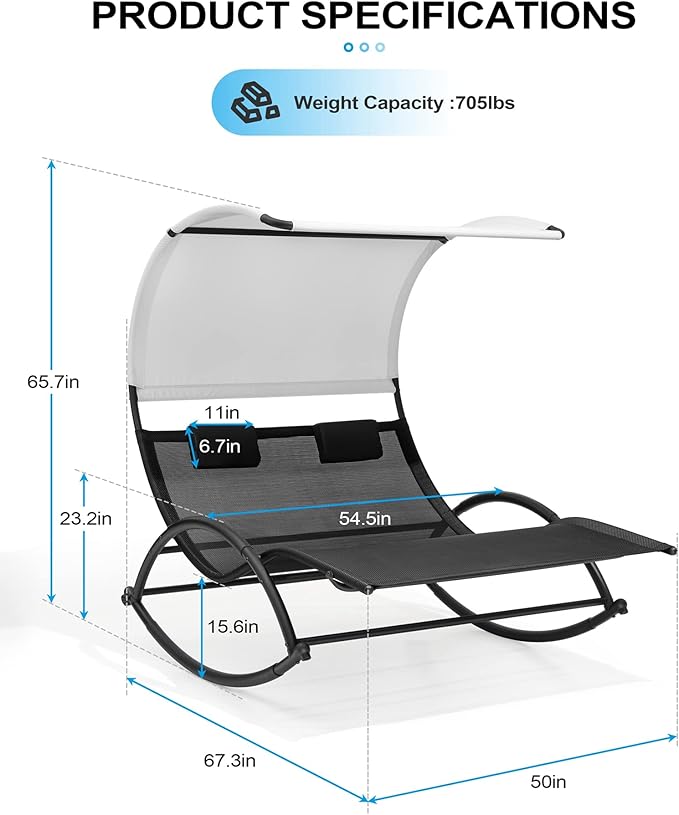 Crestlive Products Outdoor Double Chaise Lounge Chair with Canopy & Wheels - Photo 2