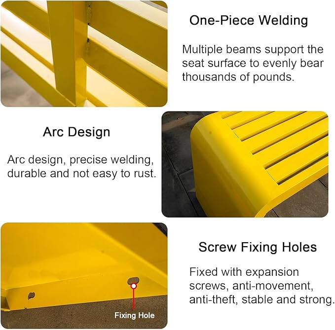 Heavy-Duty Metal Garden Bench for Outdoors, 660lb Capacity, Stylish Yellow Patio Seating for Yard, Entryway & Park - 100cm/39in Long