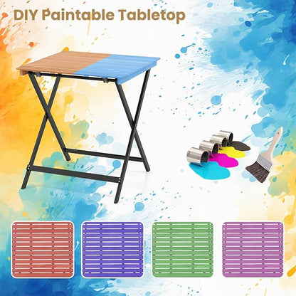 Tangkula 28-Inch Acacia Wood Patio Dining Table, Square Foldable Outdoor Table with Slatted Tabletop, Portable Outside Bistro Dining Table for Backyard, Porch, Balcony