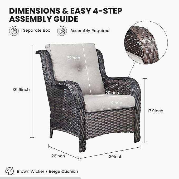 Belord High Back Patio Chairs Set of 2 - Brown Wicker Outdoor Seating - Photo 3