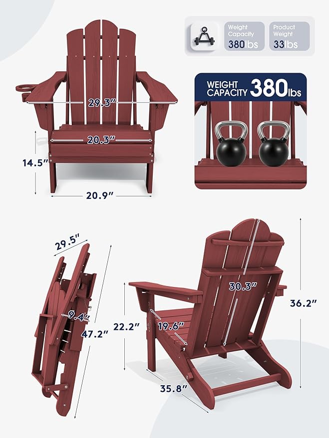 KINGYES Adjustable Folding Adirondack Chair, 3-Position Reclining Adirondack Chairs with Cup Holder - Photo 3