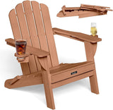 Folding Adirondack Chair, HDPE Adirondack Chair with 2 Cup Holders, Outdoor Fire Pit Chairs for Patio, Garden, Poolside - Photo 1