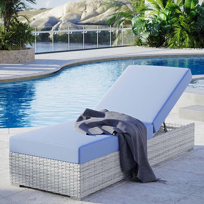 Modway Convene Wicker Rattan Outdoor Patio Chaise Lounge Chair in Light Gray Light Blue