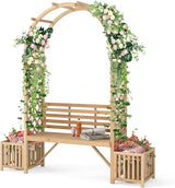 Giantex Outdoor Bench with Garden Arch & Planters, Wooden Pergola Archway, Outdoor Trellis for Climbing Plants - Photo 1