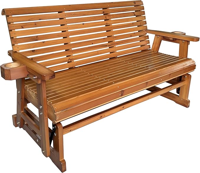 Fortune Candy Patio Glider with Cup Holders, High Roll Back and Deep Contoured Seat, 3-Seater, Heavy Duty 800 Lb - Photo 7