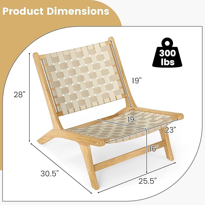 Tangkula Teak Wood Patio Dining Chair Set of 4, Outdoor Wooden Mid-Century Accent Armless Chair w/Webbing Seat & Backrest, for Living Room, Balcony, Porch, Backyard, Lawn, Poolside, Garden, Deck