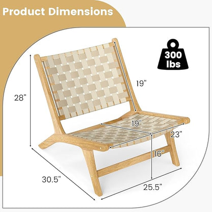Tangkula Teak Wood Patio Dining Chair Set of 4, Outdoor Wooden Mid-Century Accent Armless Chair w/Webbing Seat & Backrest, for Living Room, Balcony, Porch, Backyard, Lawn, Poolside, Garden, Deck