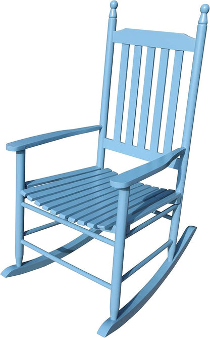 Henf Wooden Rocking Chair Outdoor Porch Rocker Chair, Populus Wood Frame Patio Rocking Chair for Garden, Lawn, Balcony, Backyard, Load Bearing 280 lbs (Blue)