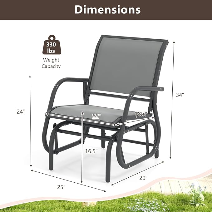 Tangkula Swing Glider Chair, Ergonomic Rocking Chair with Comfortable Fabric, Iron Frame, 4 Non-Slip Foot Pads - Photo 3