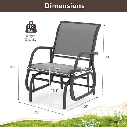 Tangkula Swing Glider Chair, Ergonomic Rocking Chair with Comfortable Fabric, Iron Frame, 4 Non-Slip Foot Pads, Outdoor Patio Glider Rocker Chair for Living Room, Garden, Backyard (1, Grey)