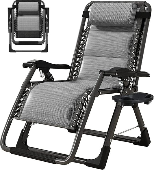 ABORON Zero Gravity Chair,Premium Outdoor Lawn Folding Lounge Chairs,Sturdy Adjustable Reclining Patio Chairs with Built in Cushion,Headrest & Tray