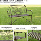 XBrand 44" L Iron Sun-Patterned Seat for Two, Patio & Porch Furniture for Park, Yard, Lawn, Balcony, Backyard – Brown - Photo 7