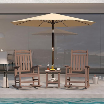 Aruba Blue 4-Piece Outdoor Rocking Chair Set – 2 HDPE Rocking Lawn Chairs, Side Table & Beige 9FT Patio Umbrella, All-Weather Porch Rockers for Patio, Garden, Pool