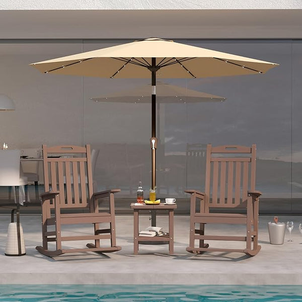 Aruba Blue 4-Piece Outdoor Rocking Chair Set – 2 HDPE Rocking Lawn Chairs, Side Table & Beige 9FT Patio Umbrella - Photo 1