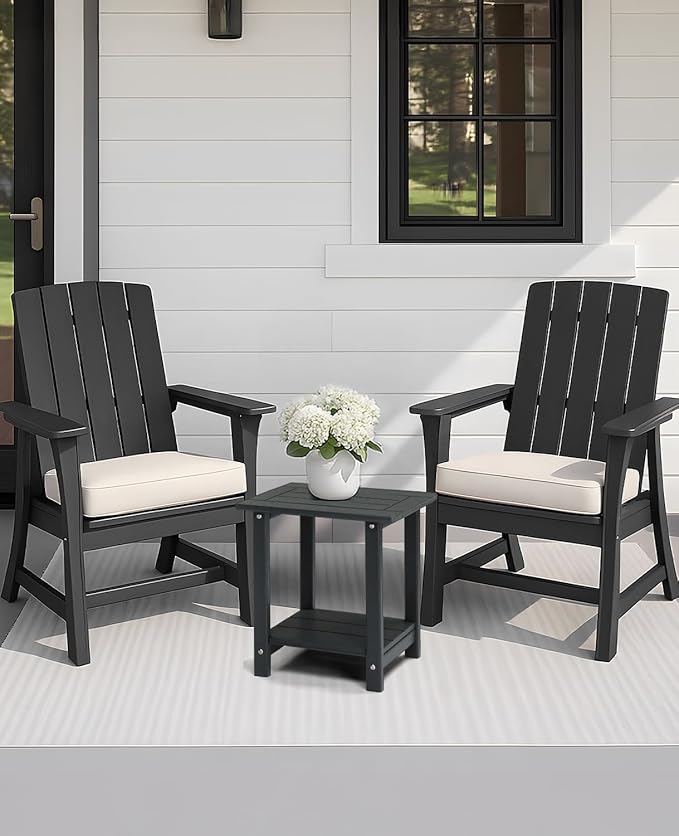 Outvita Adirondack Side Table, 16.5 Inch Square Outdoor End Table, HDPE Weather Resistant Coffee Table for Patio Balcony Deck Garden, Gray
