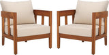 SAFAVIEH Outdoor Collection Owen Natural Brown/Taupe Cushion Solid Wood Chair Set of 2 - Photo 1