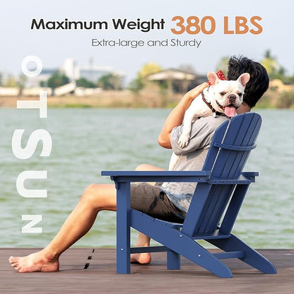 OTSUN Adirondack Chair, HDPE All-Weather Patio Chair, Plastic Lawn Chair 380 lbs Capacity, Outdoor Chairs for Fire Pit, Yard, Porch, Garden, Deck, Swimming Pool, Dark Blue