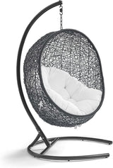 Modway Encase Wicker Rattan Outdoor Patio Porch Lounge Egg Swing Chair with Stand in White - Photo 2