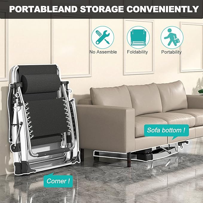 MOPHOTO Zero Gravity Chair, Outdoor Padded Lounge Chair with Side Table, Zero Gravity Recliner Chair - Photo 5