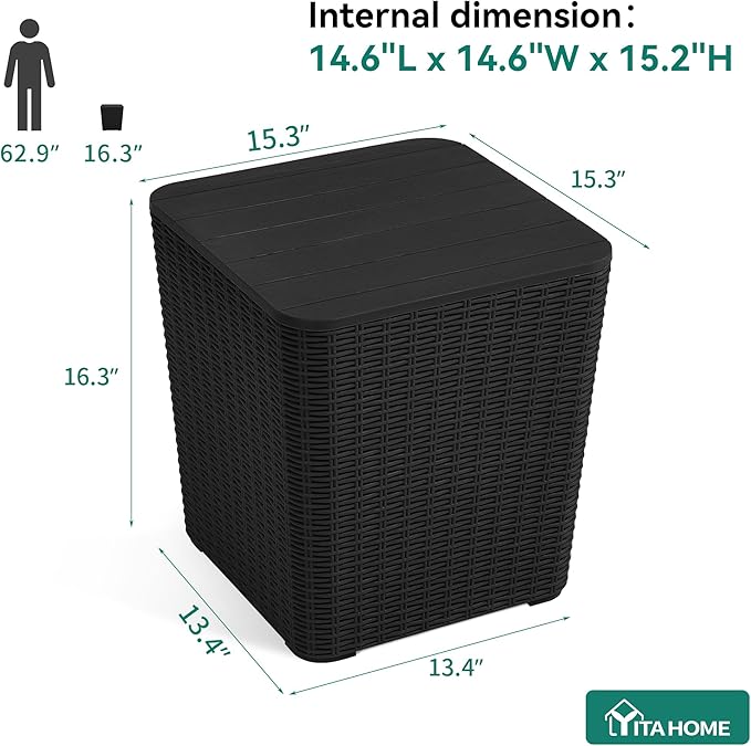 YITAHOME Outdoor Coffee Table with Extra Storage 11.5 Gallon Resin Rattan Side Table for Patio Decor,Cushions(Black) - Photo 9