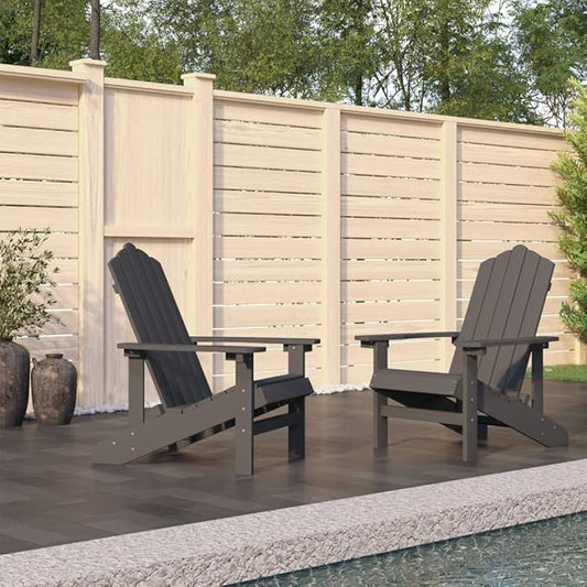 Set of 2 Adirondack Chairs, HDPE Heavy Duty Outdoor Patio Furniture, Weather Resistant Garden Seat for Lawn, Porch, Deck, Anthracite
