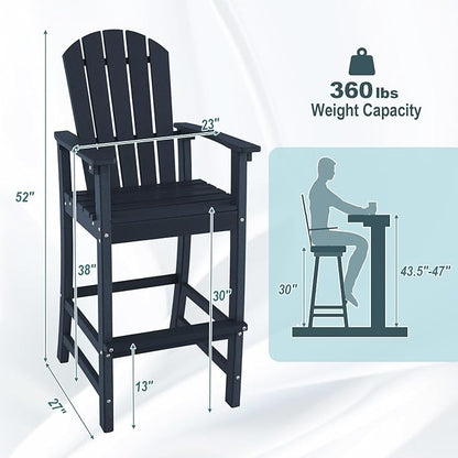 Giantex HDPE Outdoor Bar Stools - All Weather Tall Adirondack Chair with Armrest, Footrest, Load 360Lbs, 30-Inch Counter Height Bar Stool for Patio, Garden, Yard, Indoor Or Outdoor Use (1, Navy)