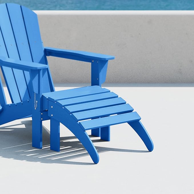 Costaelm Adirondack Chair Footrest Foldable Ottoman, Folding Ottoman Outdoor Foot Rest for Patio Waterproof, Adirondack Ottoman Outdoor, Pacific Blue