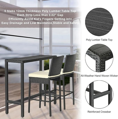 Outdoor Bar Table, Outdoor Console Table for Patio 45" Long Bar Height Table Hot Tub Tall Tables Wicker High Top Pub Serving Tables Narrow Sofa Sideboard Black