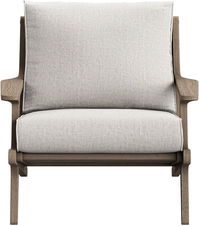 Modway Saratoga Teak Outdoor Lounge Chair in Pebble – Oversized Patio Accent Armchair with Wood Frame and Weather-Resistant Cushions