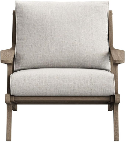 Modway Saratoga Teak Outdoor Lounge Chair in Pebble – Oversized Patio Accent Armchair with Wood Frame and Weather-Resistant Cushions