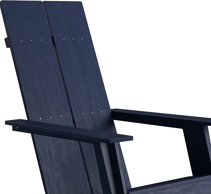 Flash Furniture Set of 2 Sawyer Modern 2-Slat Back Adirondack Chairs - Navy Blue All-Weather Poly Resin Lounge Chairs