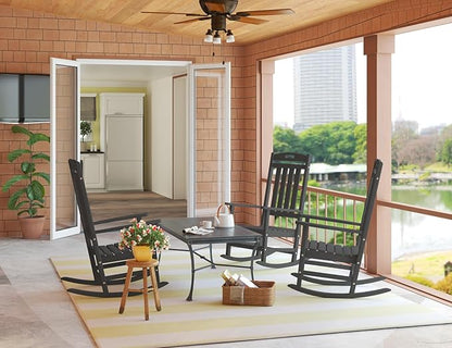 Outdoor Rocking Chair, High Back HDPE Patio Chair, All Weather Rocker Porch Chair, Lawn Chair for Deck, Porch, Backyard, Garden and Indoor, Slate Gray