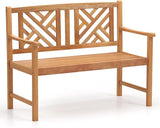 COSTWAY Outdoor Wooden Bench, Outdoor Acacia Wood Loveseat with Curved Armrest & Backrest, Sturdy Wood Bench for Garden - Photo 1